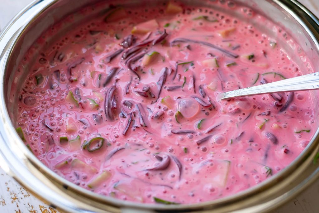 Saltibarsciai mixed in a metal bowl.