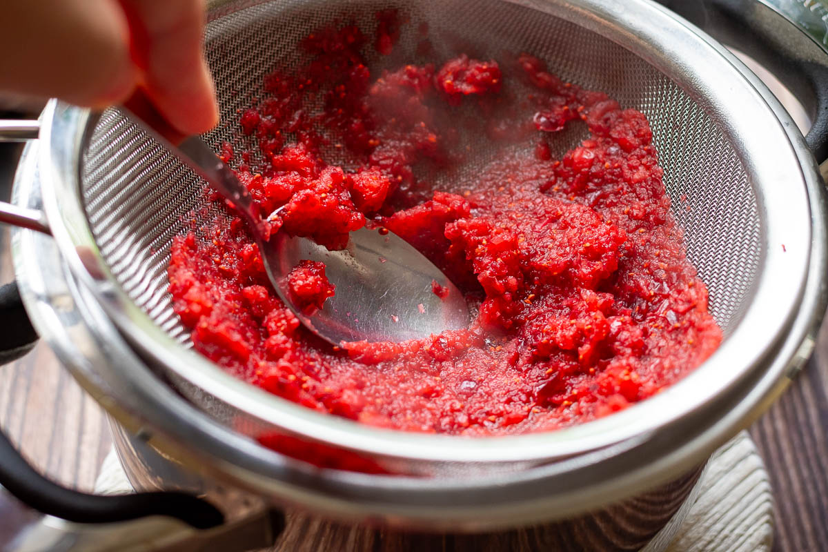 Cranberry mixture poured through a fine sieve.