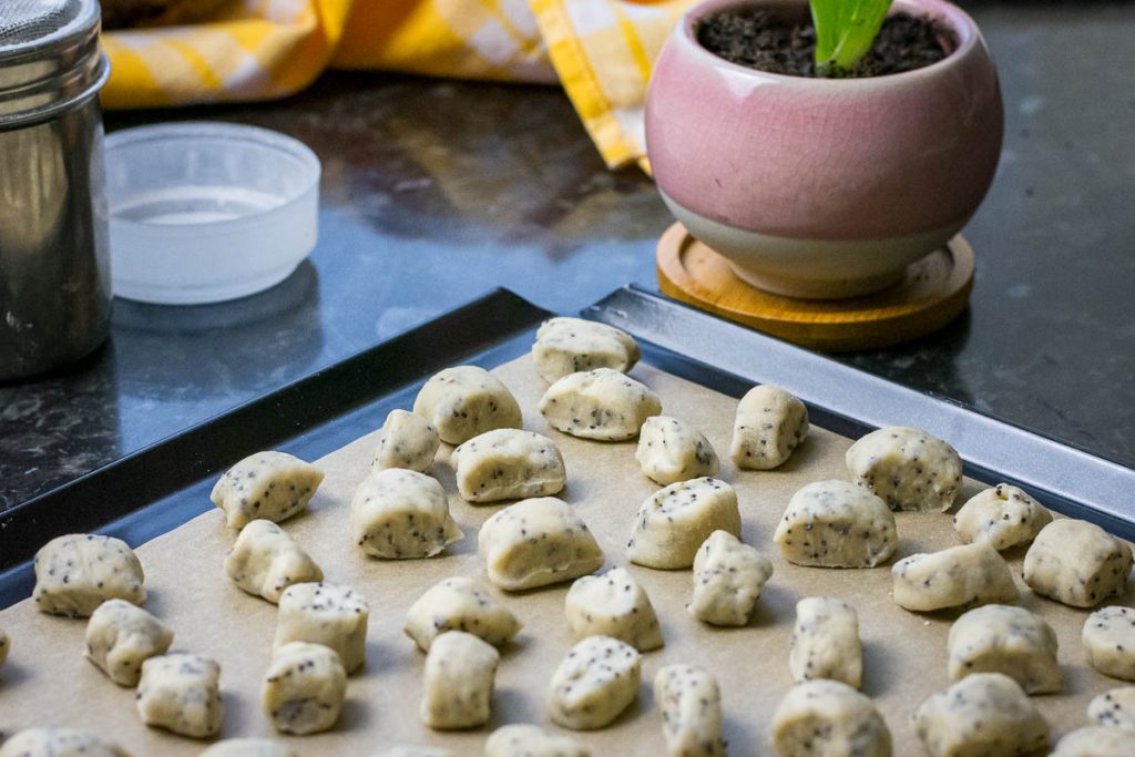 Lithuanian Biscuits on a baking sheet ready to go into the oven for baking.