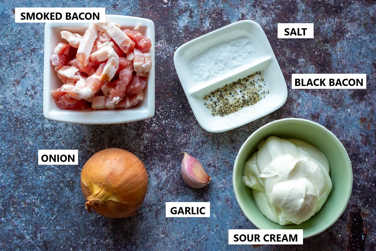 Ingredients for Lithuanian Sour Cream Sauce With Bacon. 