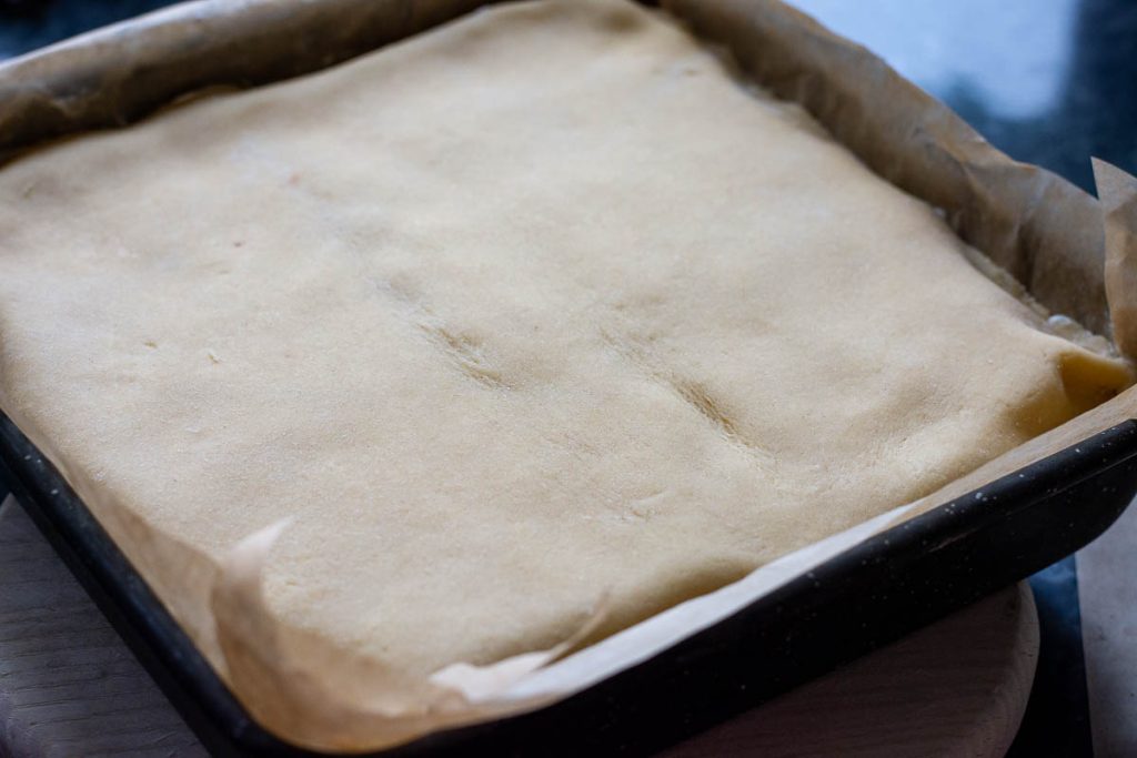 Farmers Cheese Cake covered with thinly rolled pastry.