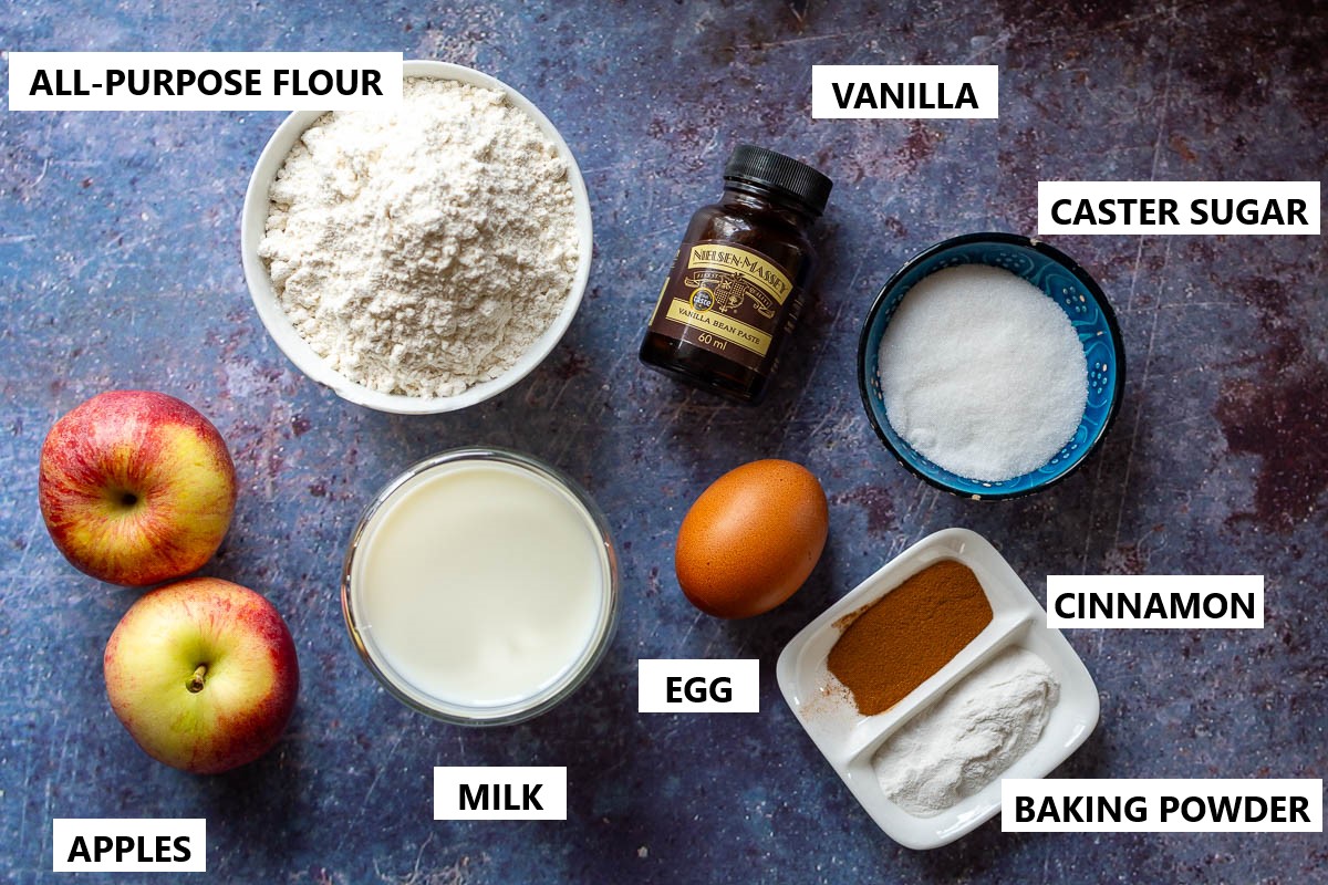 Ingredients for Lithuanian pancakes with grated apples. 