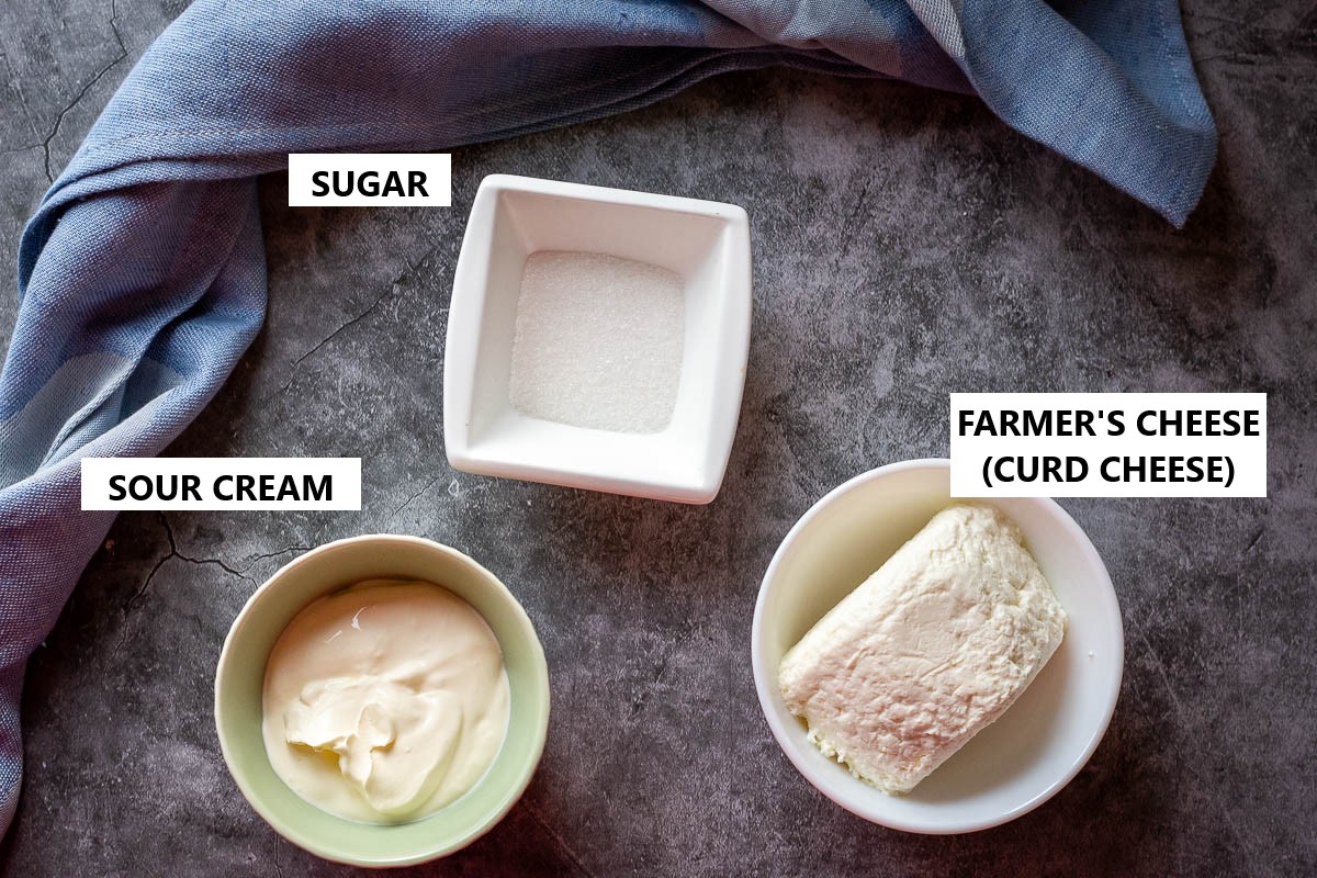 INgredients for Lithuanian farmers cheese breakfast dish.