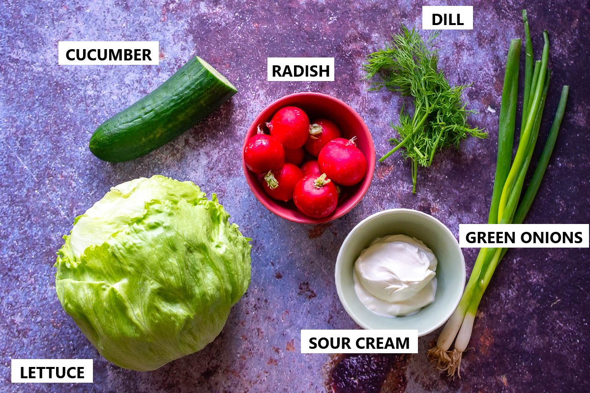 Ingredients for Lithuanian garden salad. 