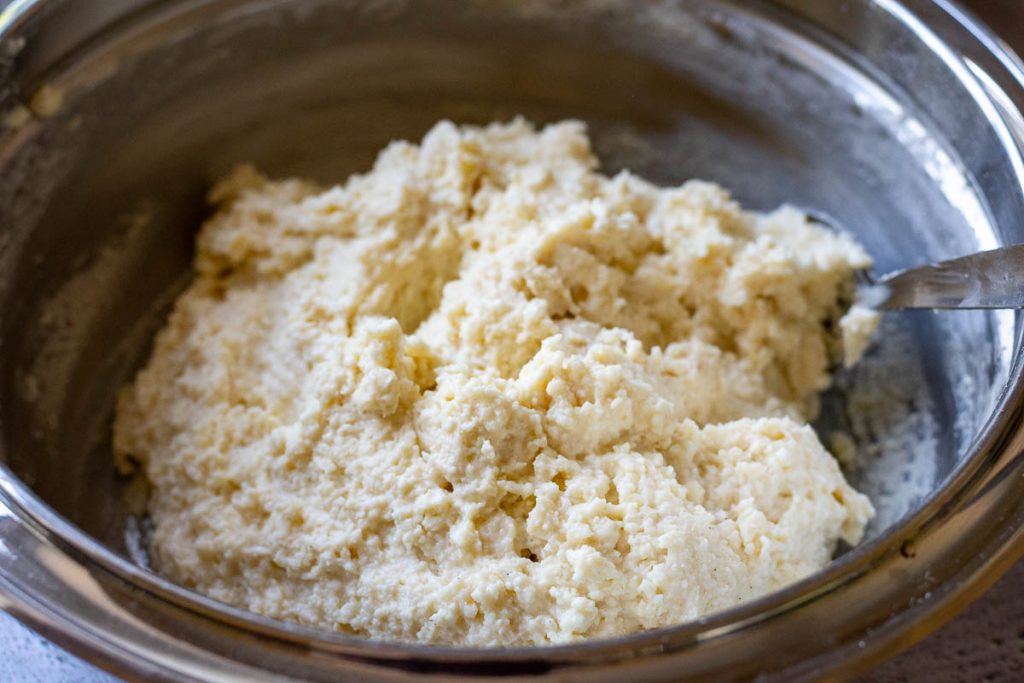 Farmer's cheese doughnut dough ready to ba shaped and fried.
