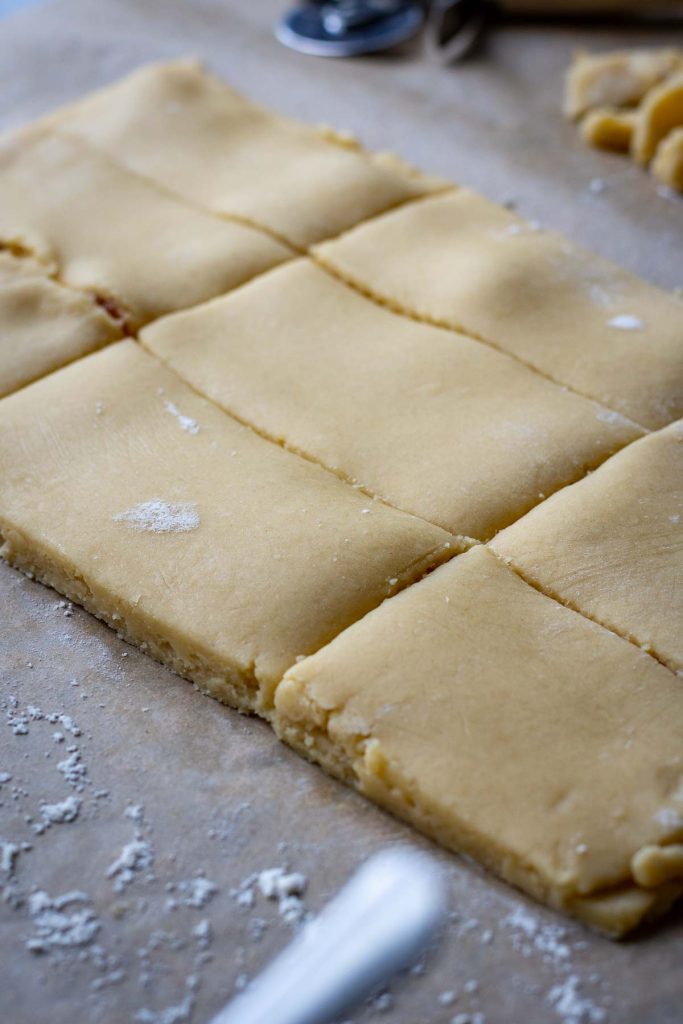 Jam filled sshortbread cut into rectangles.