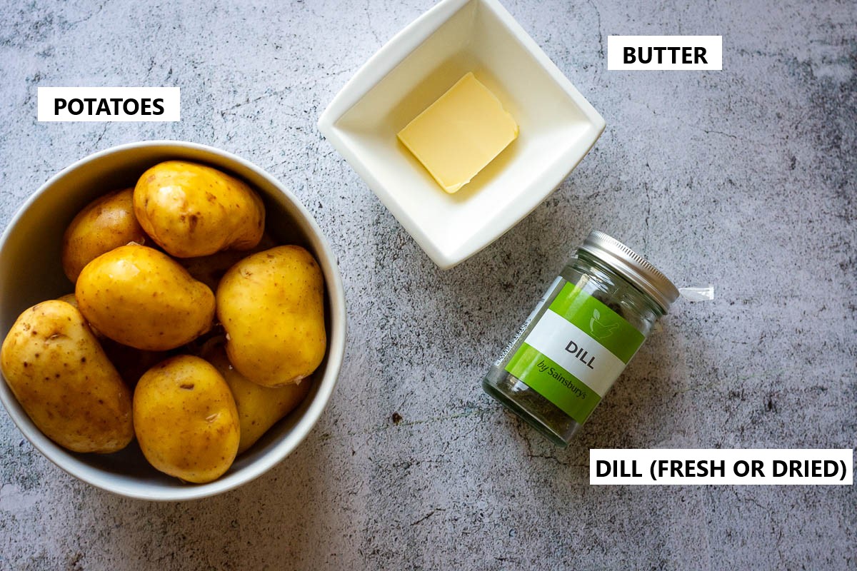 Ingredients for a popular Lithuanian side dish: Boiled potatoes with dill and butter.