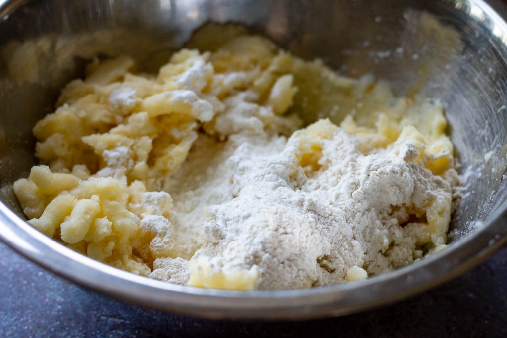 Flour and cornflour added to the potatoes.