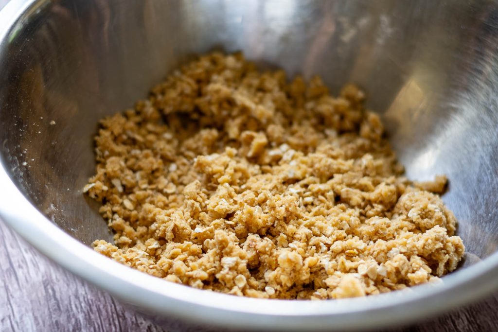Cruble topping prepared in a large mixing bowl.