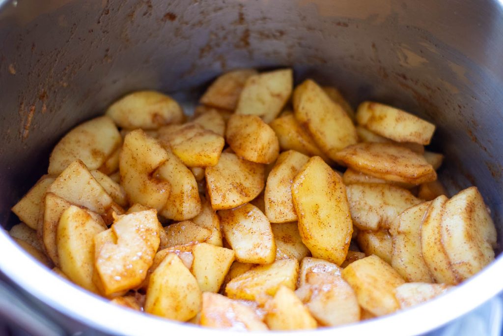 Stewed apples in a pan.