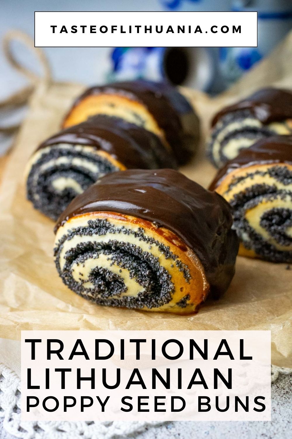 Pin for Pinterest for Lithuanian Poppy Seed Buns. 