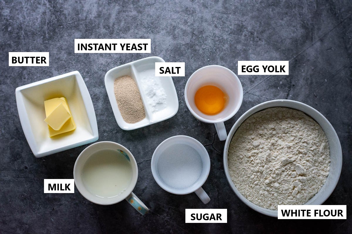 Inredients for the dough for the Lithuanian Sweet Cheese Buns.
