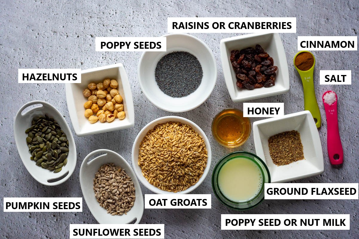 Ingredients for Kucia on a light grey surface.