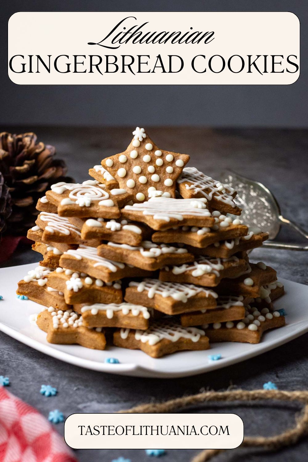 Lithuanian Gingerbread Cookies with Orange icing Pin for Pinterest. 