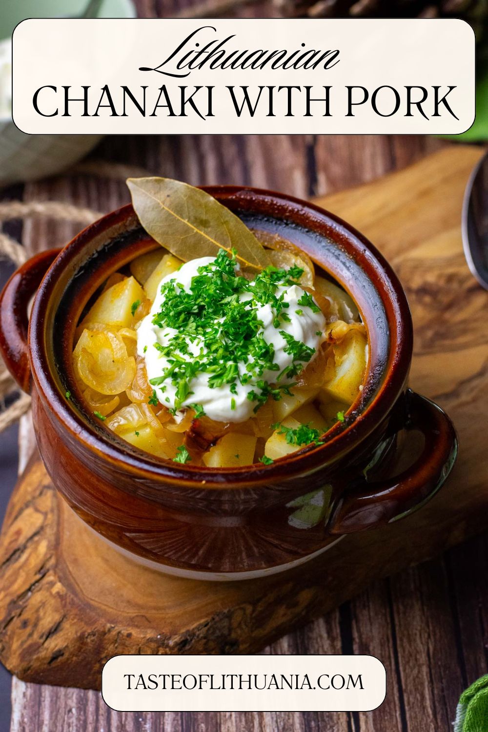 Clay Pot stew, knwon as Chanakhi or Cenakai - topped with bay leaf and sour cream and herbs.