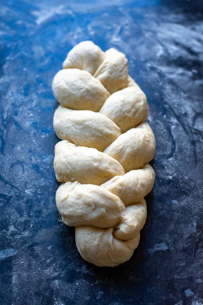Lithuanian Easter bread is braided and ready for second proof. 