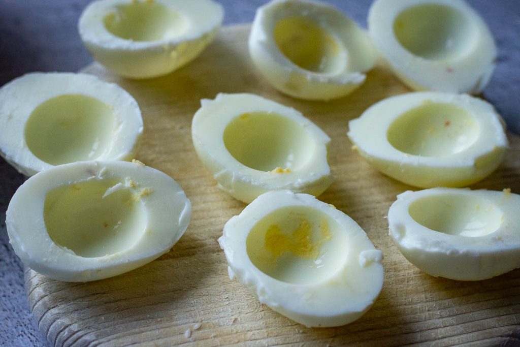 Egg whites with the yolks scooped out. 