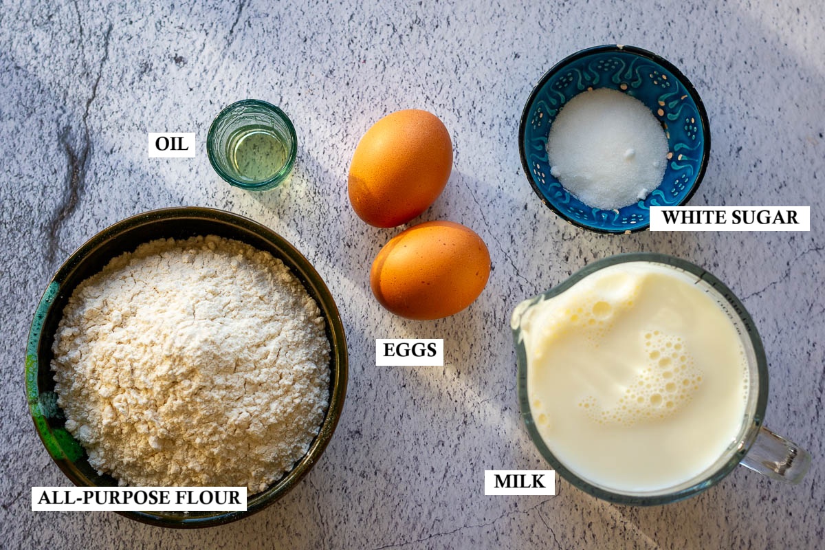Ingredients for Lithuanian Crepes recipe.