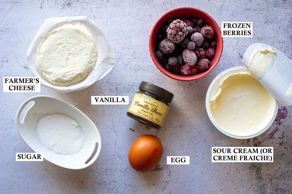 Ingredients for farner's cheese filling for the lithuanian crepes.
