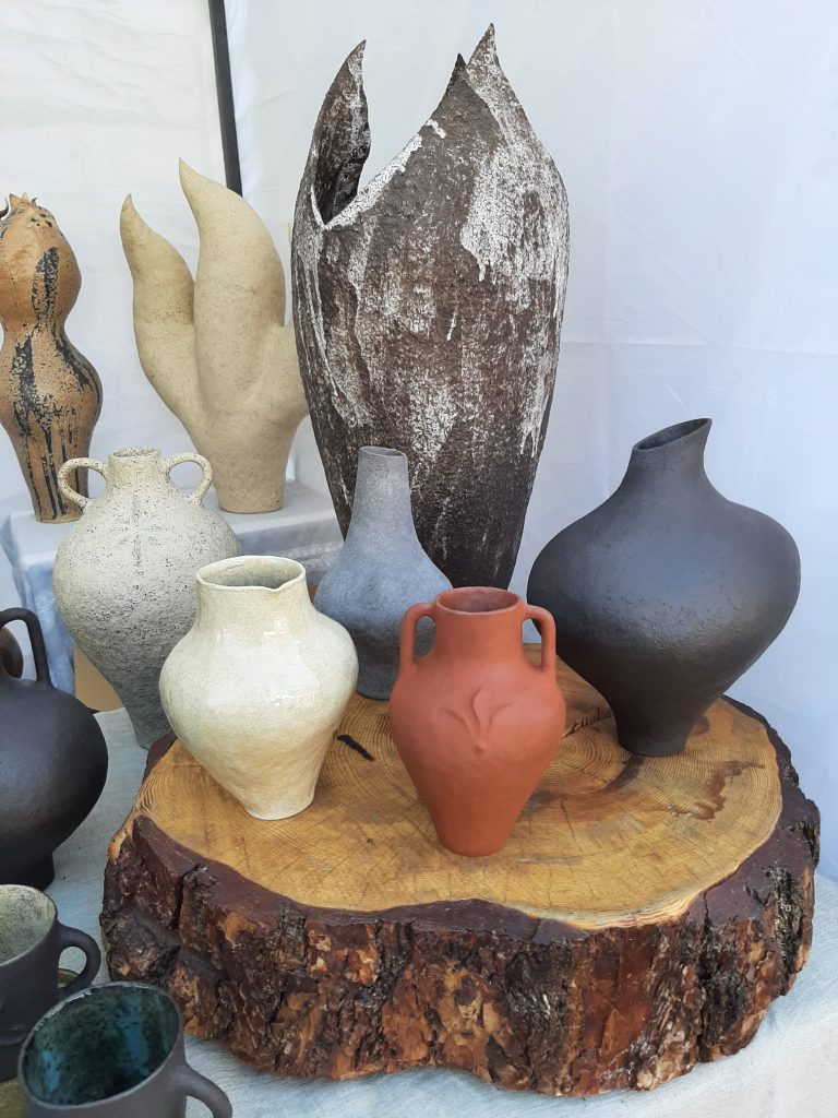 Hand-crafted Lithuanian pottery being sold at Kaziuko muge.