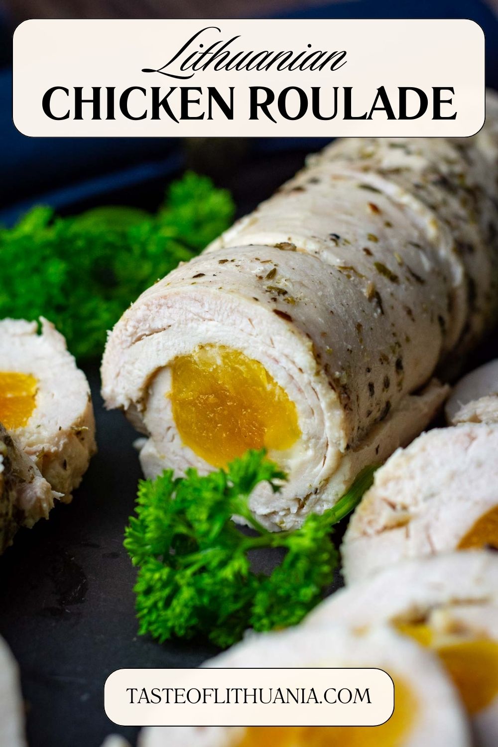 Lithuanian chicken roulade with apricots Pin for Pinterest.
