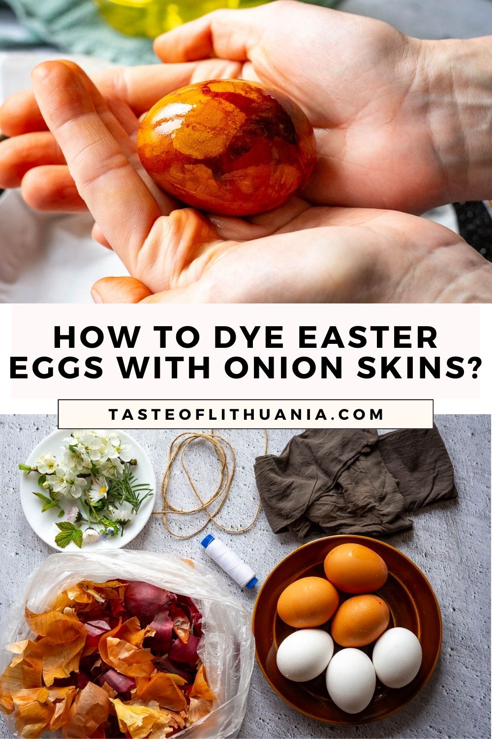 Pin for Pinterest for How To dye Lithuanian easter eggs with onion skins. 