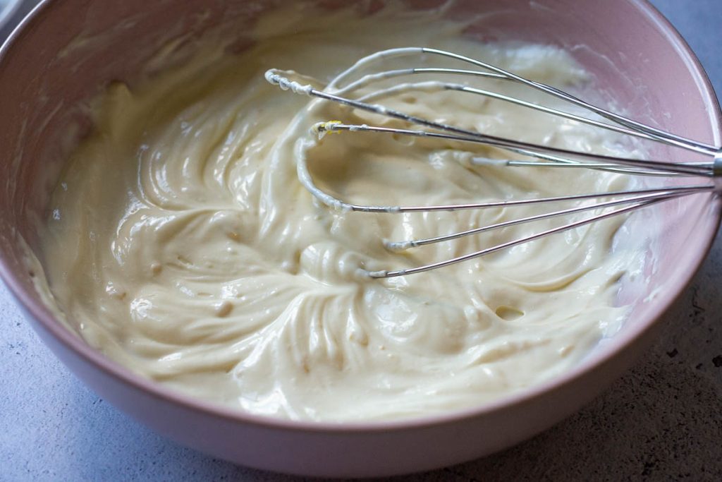 Creme fraiche beated into a smooth creamy lemon mixture. 
