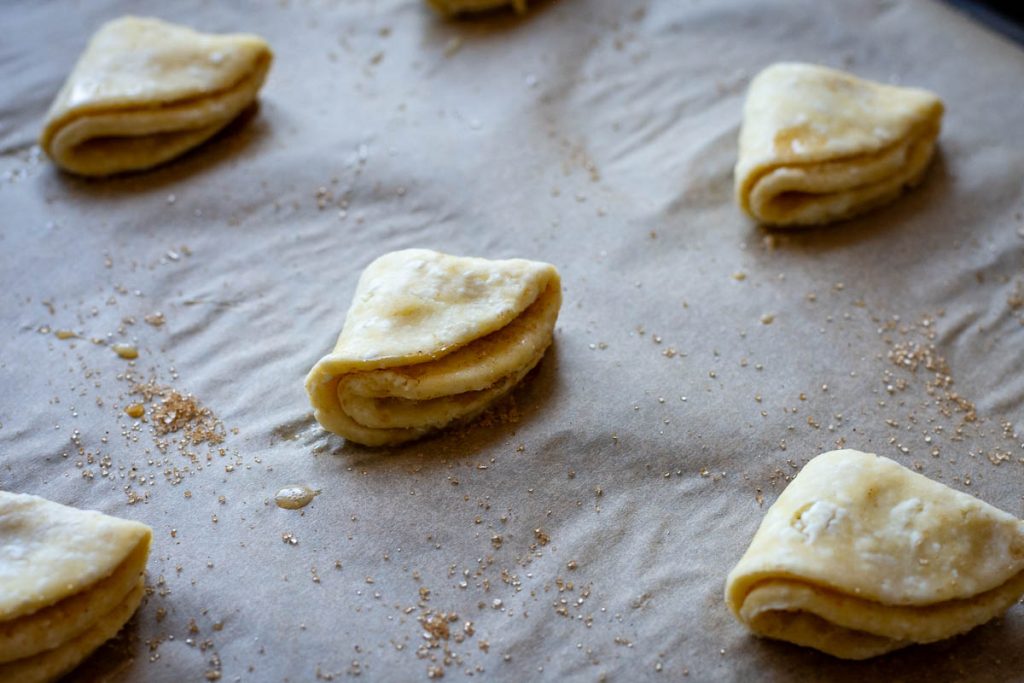 Cookies folded again into triangles.