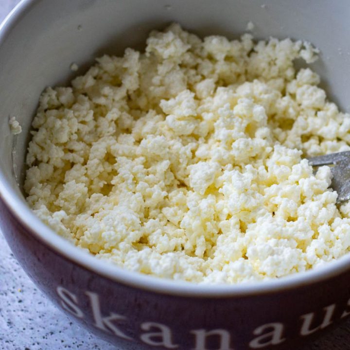 Lithuanian Farmer's Cheese, known as Varškė in a bowl.