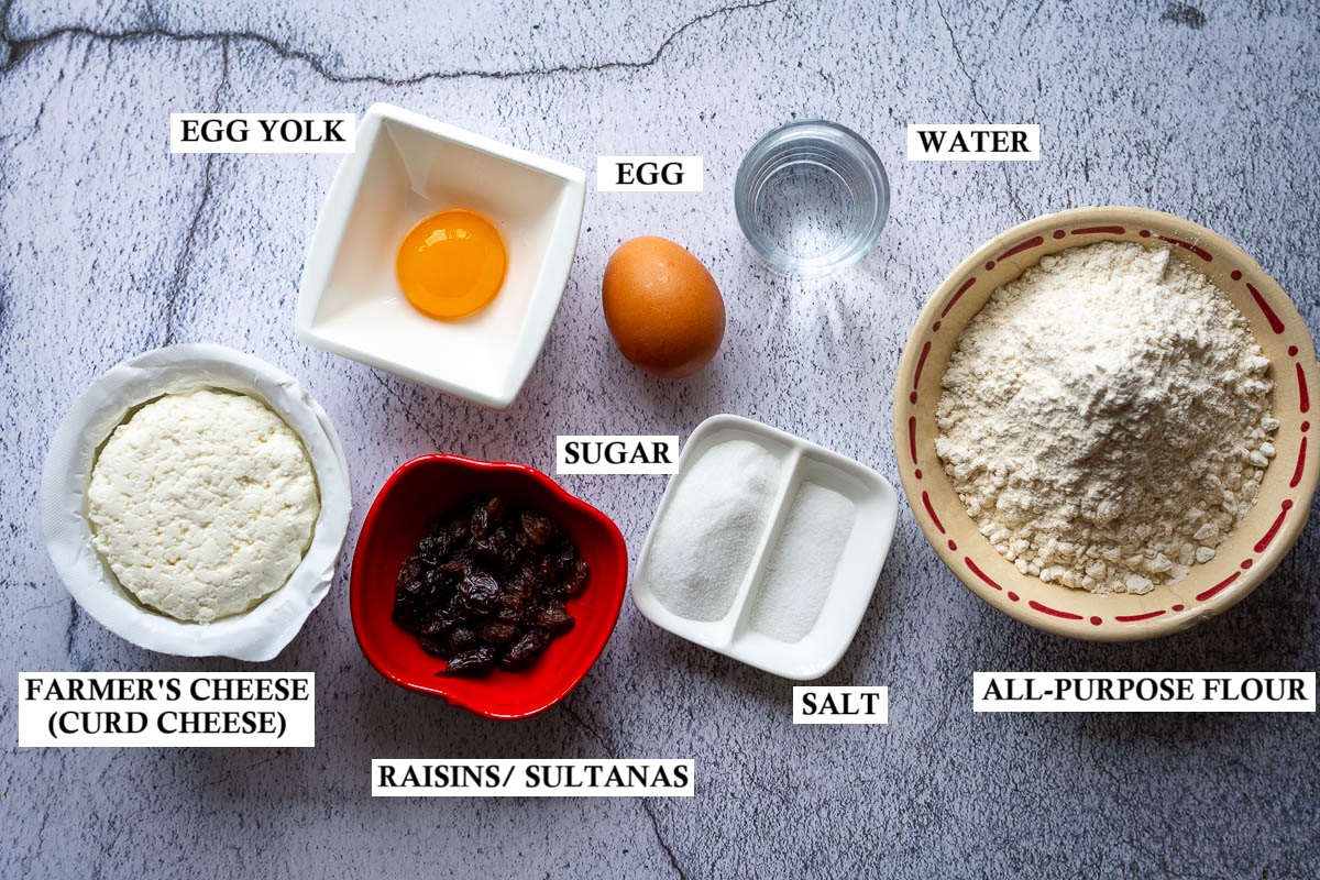 Ingredients for Lithuanian Curd Cheese Dumplings.