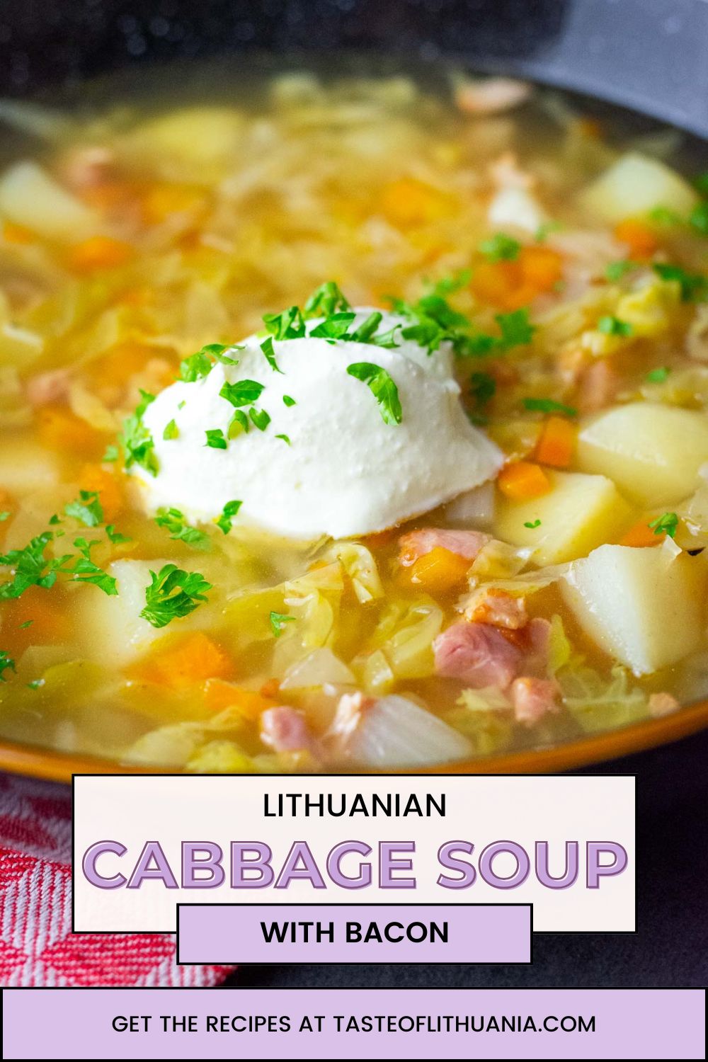 Lithuanian cabbage soup with bacon Pin for Pinterest.