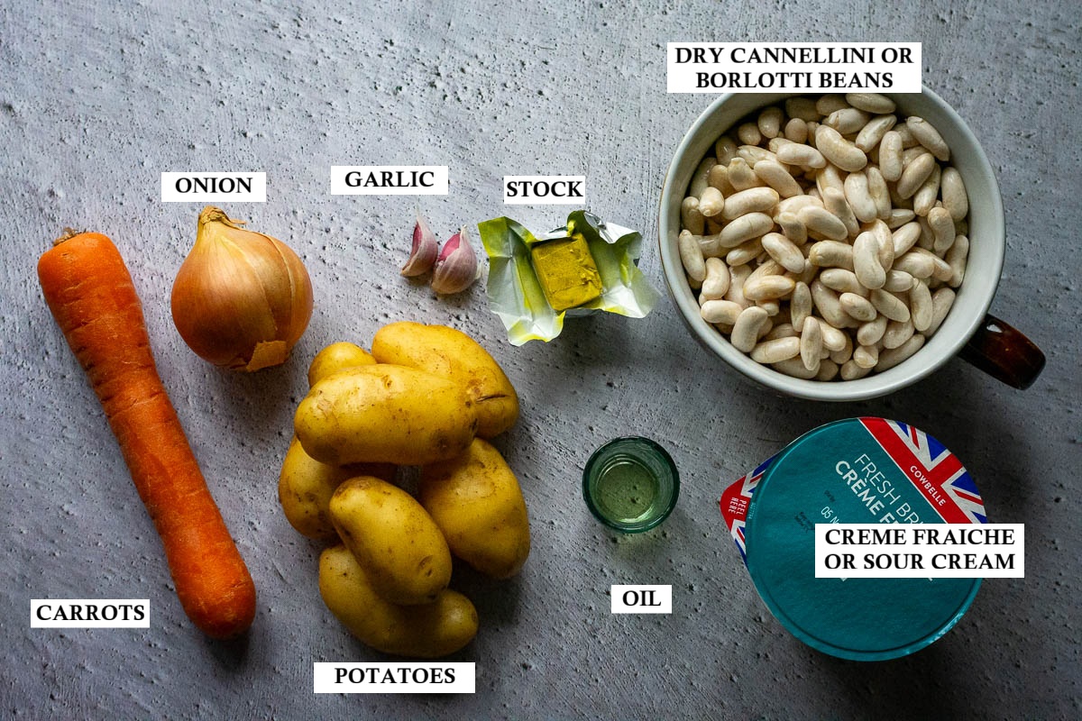 Ingredients for Lithuanian Bean Soup (known as Pupeliu Sriuba). 