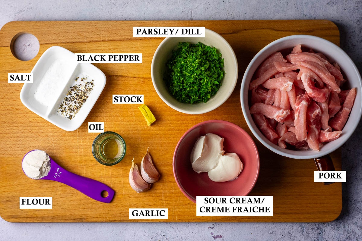 Ingredients for Lithuanina sour cream pork.