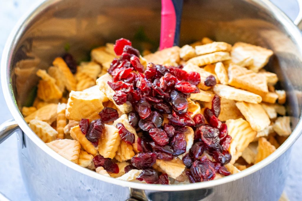 Dried cranberries added to the mix.