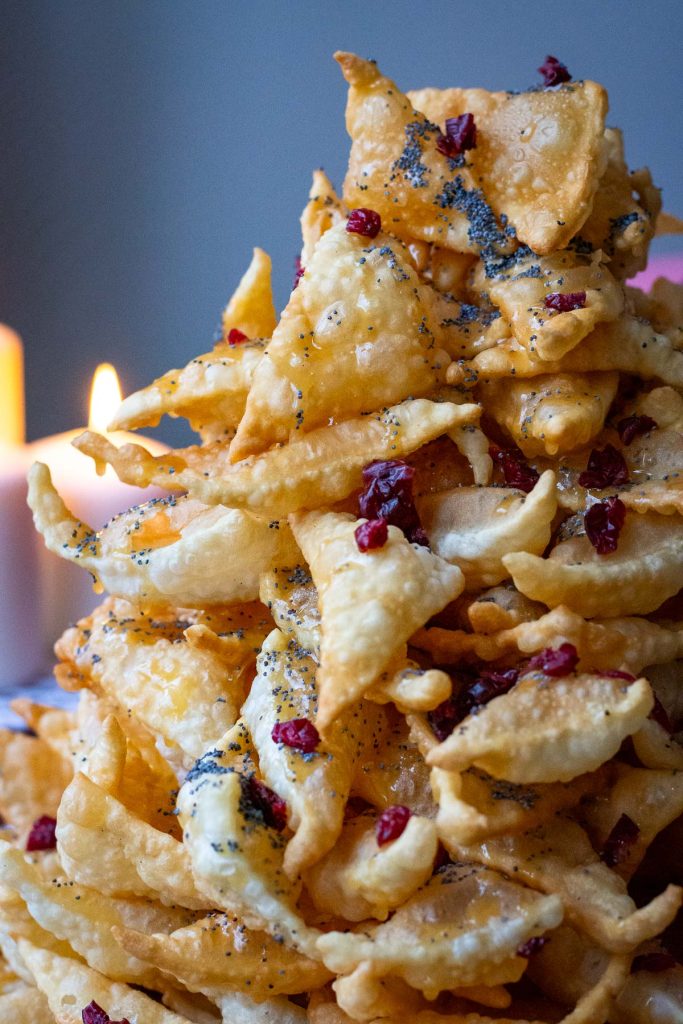 Lithuanian anthill decorated with dried cranberries.