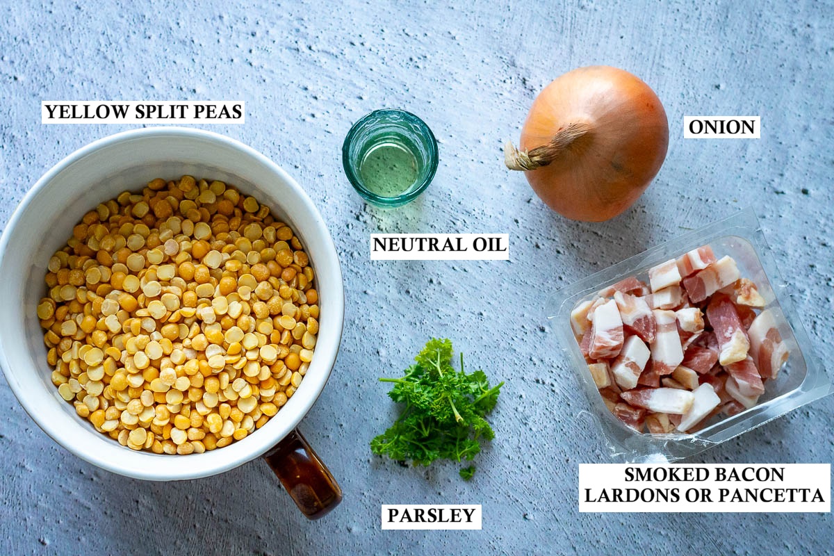Labeled ingredeints for Lithuanian Peas and bacon beer snack. 