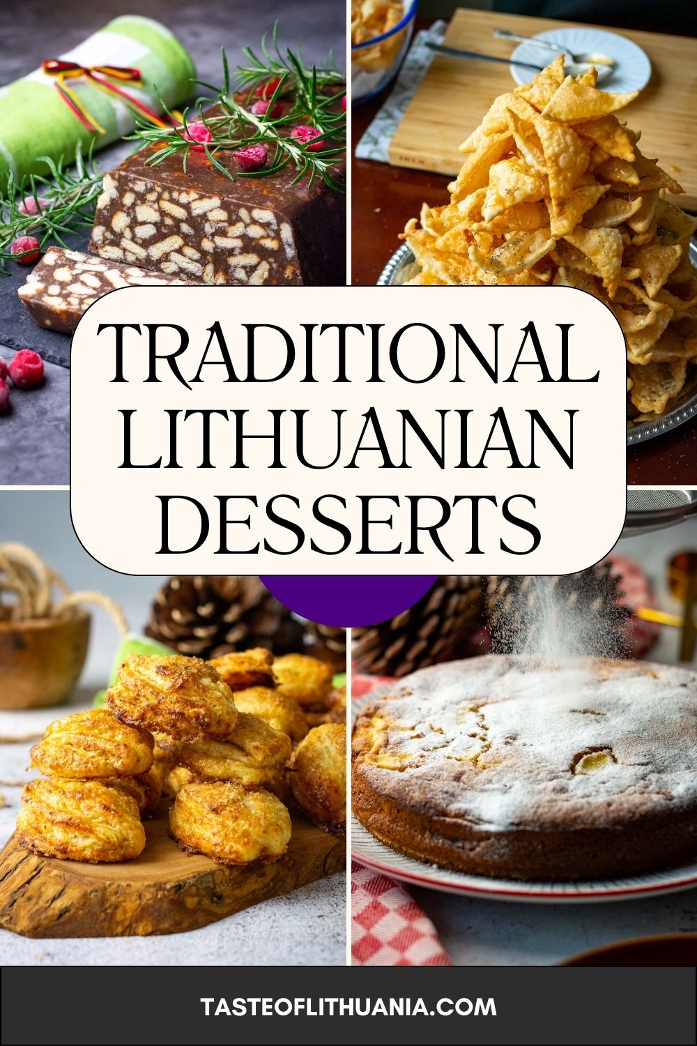 A collage of photos showcasing some traditional Lithuanian desserts. Pin for Pinterest.