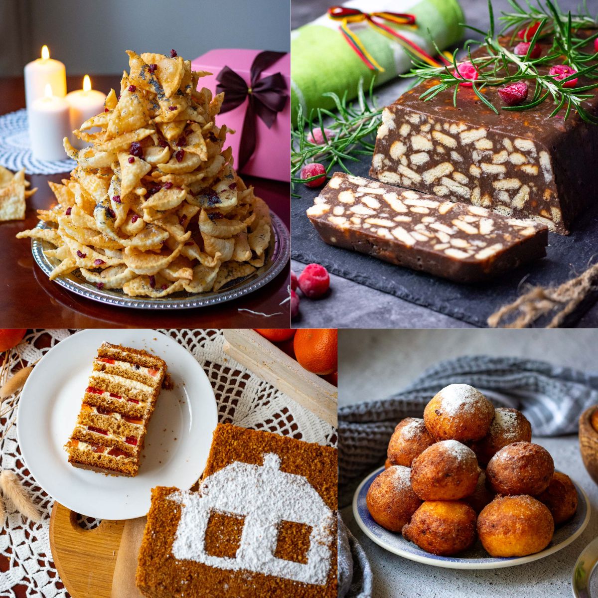 A collage of photos showcasing some traditional Lithuanian desserts.