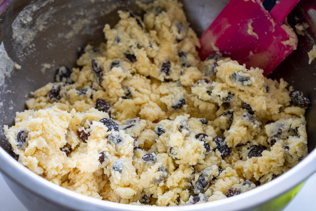 Lithuanian rock cake dough mixed in a large mixing bowl.